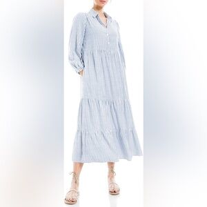 *Sold* Max Studio women’s bluw white striped long sleeve tiered
Maxi dress in S